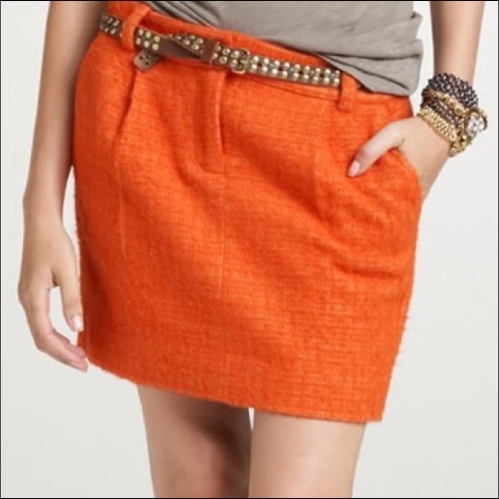 J. Crew Factory Orange Atomic Tweed Mini Skirt Front and Back Pockets Size 4